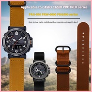 [HOT OPJHIEDH 645] สำหรับ Casio PROTREK PRG-600 PRG-650 PRW-6600Y สายนาฬิกาหนังวินเทจของแท้แหวนเหล็ก