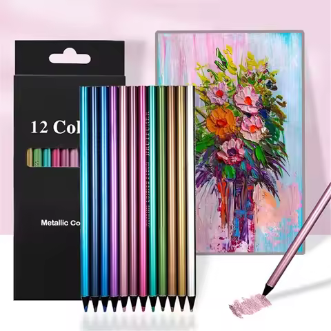 12 Color Metallic Colored Pencils Drawing Sketching Pencil Set Colour Pencil For Profession Art Supp