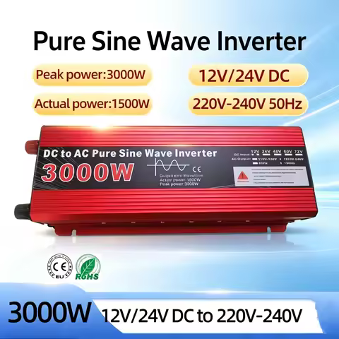 3000W 12V/24V TO 220V Pure Sine Wave Inverter DC 12V 24V To AC 220V -240V 50Hz Portable Power Supply