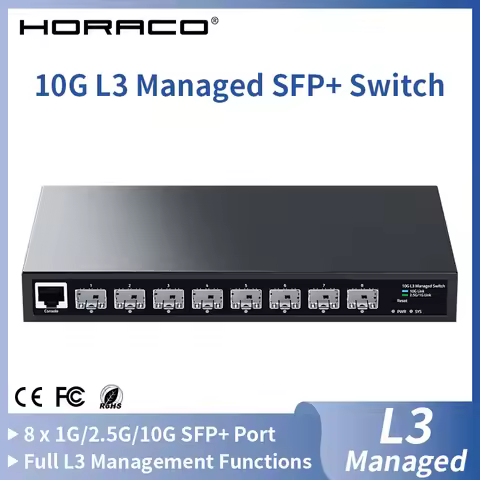 HORACO 10G L3 Managed SFP+ Network Switch 8 Port 1G/2.5G/10G SFP Web Managed Home Lab Ethernet Switc