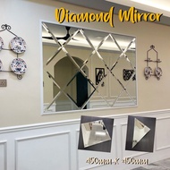 Diamond Mirror Size 450mm x 450mm Tebal 5mm Grand Mirror Wainscoting White / Gold Bevel Mirror Cermi