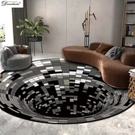 ZMHT Dream Hunter 3D Illusion Trap Carpet Area Vortex Round Rugs for Living Room Washroom Floor Mats Kitchen Black White Stereo Vision Home Decor