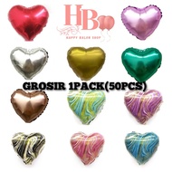 WHOLESALE 1 PACK (50PCS) CHROME HEART-SHAPED BALLOONS WITH MARBLE, SIZE 23.5CM