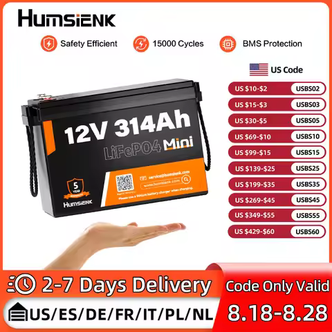 Humsienk Lithium Iron Phosphate Battery 12V 314Ah With 100A BMS For RV/ Vans/ Golf Cart/ Camping/ Ma