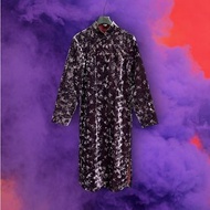 二手 深紫色 泛白光 印花 絨布 古董訂製 長袖 旗袍 G206