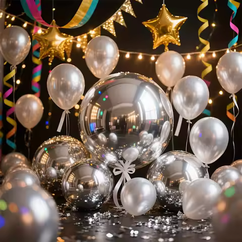 30Pcs 4D Mirrored Aluminum Foil Balloons (22 inches, 32 inches, 50 inches) For Party Decoration Suit