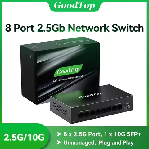 GoodTop 8 Port 2.5GbE Unmanaged Switch 2.5GBASE-T Network Switch with 10G SFP+ Port Plug &Play Fanle