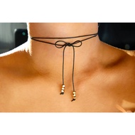 Dainty black bow choker necklace