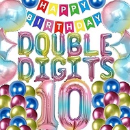 53 Pieces 10th Birthday Decorations Double Digits Party Balloons Happy Birthday Banner Number 10 Bal