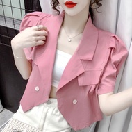 Blazer Women Summer 2023 New Bubble  Short Sleeve Thin French Style Cropped Suit Coat Fashion Plus Large Size Top