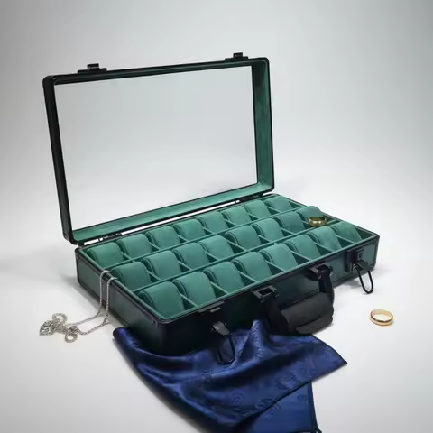 Watch Display Case 24-Slot Watch Case Storage Padded Cushions Windowed Lid