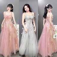 Bigsize 2-strap chiffon maxi dress with bow and flower design 55-95kg D509