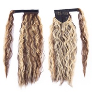 Corn Wavy Ponytailtail Hair Extensions Synthetic Hairpiece For 22" Long Wavy Fluffy Curly Black Wrap