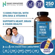 Omega 3 Fish Oil 1000mg Rich in EPA DHA (250 soft-gels) - Fish Oil Omega 3 for Heart Health, Brain a