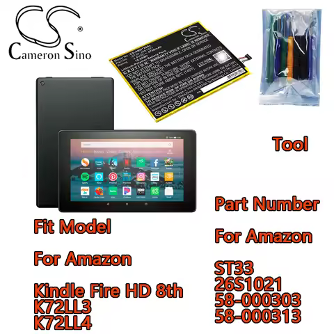 Cameron Sino Tablet Battery For Amazon Kindle Fire HD 8th K72LL3 K72LL4 Part Number For Amazon ST33 