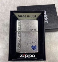 Zippo  純銅 做舊銀藍心永恆的愛 純銅防風打火機