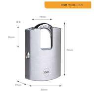 YALE Padlock Anti Cut With Guarded Boron Steel Shackle Model Y121B(Size 40mm/50mm)