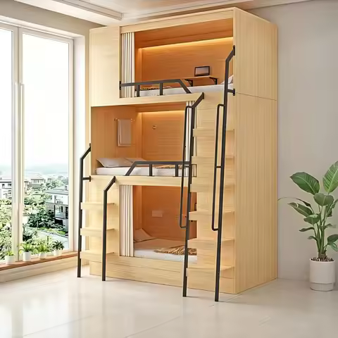 Space Capsule Bed Triple Bunk Bed for Hostel Dormitory Apartment Hotel Student Staff Sleeping Pod wi