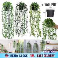 [1pot] Hanging Plant with Pot | Artificial Eucalyptus Vine Potted | Green Plant Leaves Hanging Bonsa