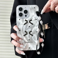 INS Black Bow Case With Chain For Iphone 17 Air 16 7/8Plus 15 14 12 13 11 PRO XS XR MAX Casing Prote