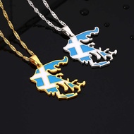 European American Titanium Steel Greece Map Flag Necklace Female Geometric Famous Ethnic Style Clavi