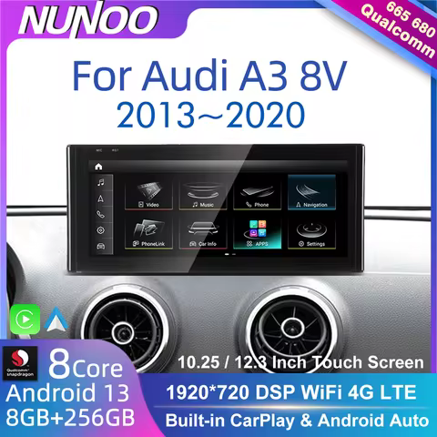 Qualcomm680 Android Auto Carplay Screen For Audi A3 8V Multimedia Player 8+256GB RAM Monitor GPS Ste
