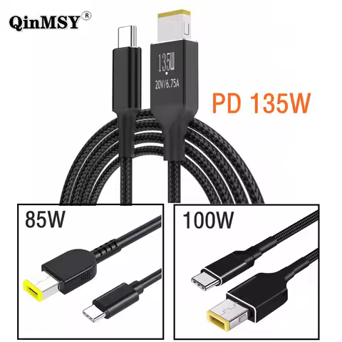 135W 65w 90w Laptop 100W 6.25A Type-C PD Charger USB-C To USB Slim Square Tip Cable Power Cord For L