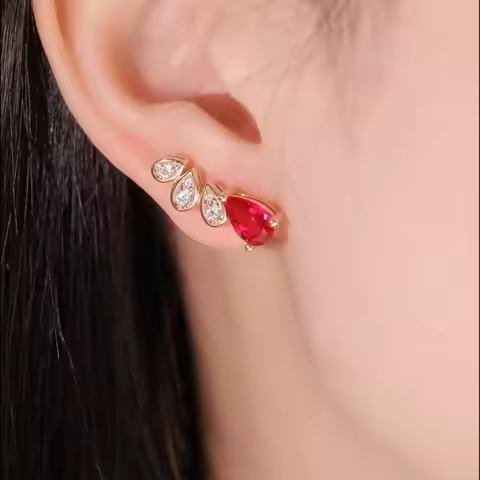 ZOCA Hot Brand Pear Cut Lab Grown Ruby Stud Earring For Women 925 Silver Luxury Quality Jewelry Earr
