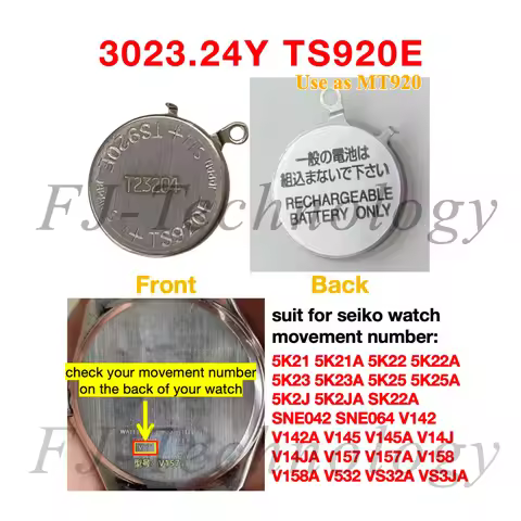 3023.24Y TS920E 3023-24Y 3023 24Y TS920 as MT920 for Seiko Watch Kinetic Energy Rechargeable Battery