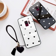 Fashion Case Samsung Galaxy S8 S9 Plus J4 J6 A6 A8 Plus A9 Star Pro J8 A7 2018 Note 9 J5 J7 Prime Note 8 Love Heart Glass Hard Cover with Free Tassel Lanyard FOR MAN WOMAN LOVER