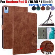 For Realme Pad X Tablet Case RealmePadX 2022 RMP2107 RMP2108 10.95" 11inch Tiger PU Leather Casing S