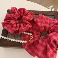 Dragon Fruit Color Plaid Hair Tie Hair Scrunchies Hair Rope Hair Ponytail Hair Accessories