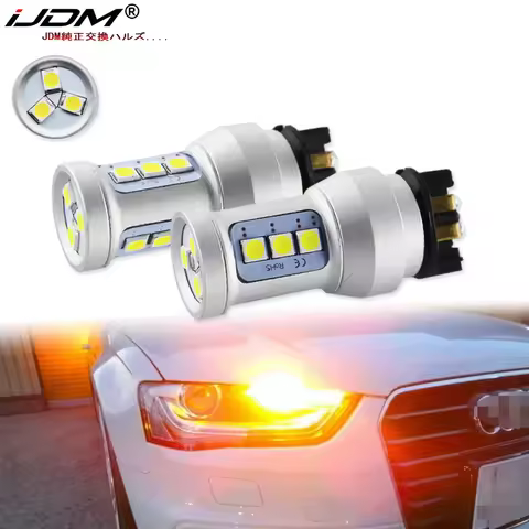 2pcs PW24W LED Amber Yellow Error Free PWY24W LED Bulbs For Audi A3 A4 A5 Q3 VW MK7 Golf CC Ford Fus