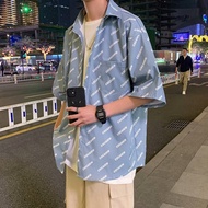Letters Full Handsome Shirt Student Summer Short-Sleeved Blog Loose Half-Sleeved Top Simple Casual S