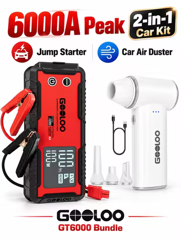 GOOLOO GT6000 6000A 12V Car Jump Starter,100W Bi-directional Fast Charge,27000mAh,24-Month Standby,L