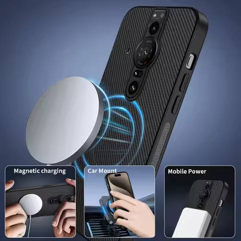 Support Wireless Charging,Cabon fiber Pattern PU Leather Skin Back PC TPU Case For Sony Xperia Pro 1