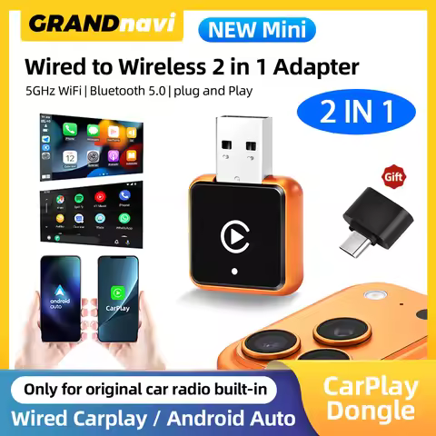 2in1 Smart Box Orange Mini CarPlay Adapter Dongle Wireless CarPlay Android Auto Apple Carplay Wirele