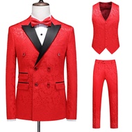 GUKENRO 3PCS Suit Set For Men Korean Formal Party Dinner Evening Wedding Debut Dress Outfit Elegant 