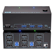 8K KVM Switch 3/2 Monitor 2 Computer,HDMI Dual PC Triple/Dual Monitor 8K@60Hz/4K@120Hz 2 in 3 Out/2 