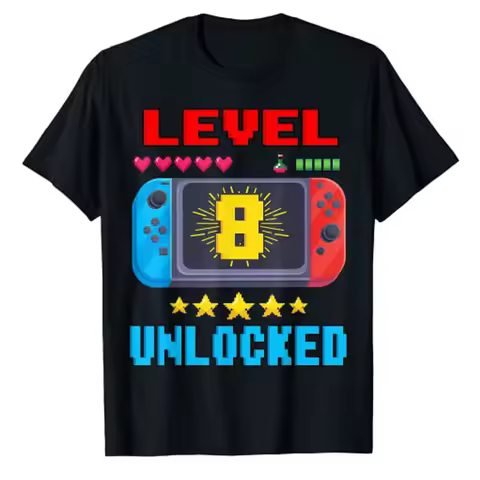8th Birthday Boy Level 8 Unlocked Video Gamer Birthday T-Shirt Sons Birthday Gifts Game Lover Graphi