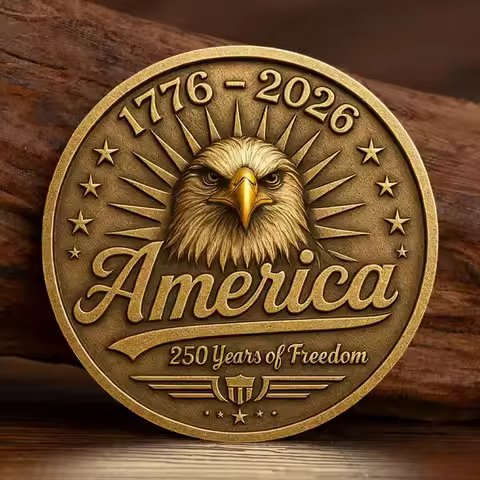 New 2D Printed Gold Plated U.S. 250th Anniversary Commemorative Coin 1776-2026 America Collection Co