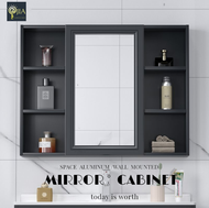JIA Minimal Space Aluminum Bathroom Mirror Cabinet, Toilet Wall Mounted Storage Box, Wall Mounted Cabinet, Moisture-proof Strip Storage Mirror Cabinet