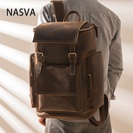 NASVA กระเป๋าเป้เดินทางหนังผู้ชายพร้อมช่องใส่แล็ปท็อปขนาด16นิ้ว