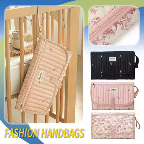 Baby Compact Diaper Changing Travel Bag with Wet Wipe Pocket Foldable Travel Diaper Mat Bag Easy-Cle