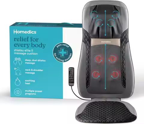 Heated Neck and Back Massage Cushion with Shiatsu, 3 Styles & Zones, Includes Controller and Straps