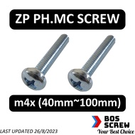 ZP(GI) Pan Head Machine Screw m4 x 40mm~100mm (PH MC) (Pitch 0.7mm)