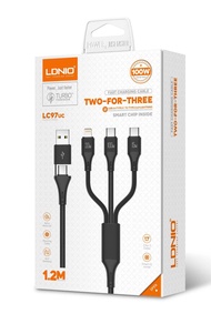 LDNIO LC97uc 100W USB-A/Type-C to Type-Cx2/iP Cable PD QC3.0 Fast Charging Data Transmission Copper