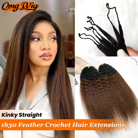 Kinky Straight Feather Crochet Human Hair For Women The 3rd Generation 1B30 Color 100% Human Hair Ex