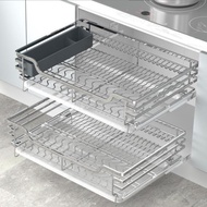 HY@ Stainless Steel Kitchen Cabinet with Pull-out Basket304Double-Layer Drawer House Dish Rack Bowl Rack Built-in Dish B