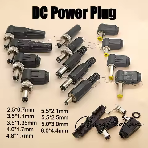2PCS DC Power Male Plug Welding Connector 90 Degree Right Angle 2.5x0.7 3.5x1.1 3.5x1.35 4.0x1.7 4.8